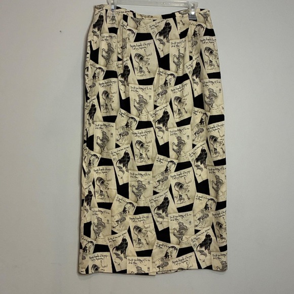 Vintage 90's Sharon Young Women Size 12 Rooster Print Midi Skirt Cottage Farm - Picture 8 of 11